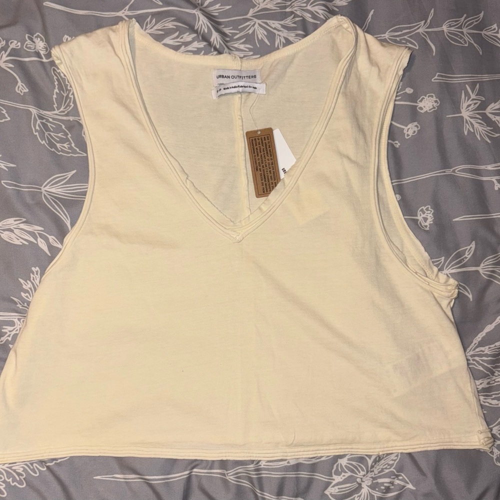 Urban Outfitters Cream Sleeveless Crop Tank Top